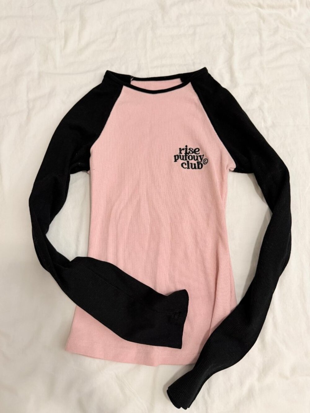 Pink Black Raglan Long Sleeve Top K-pop Style